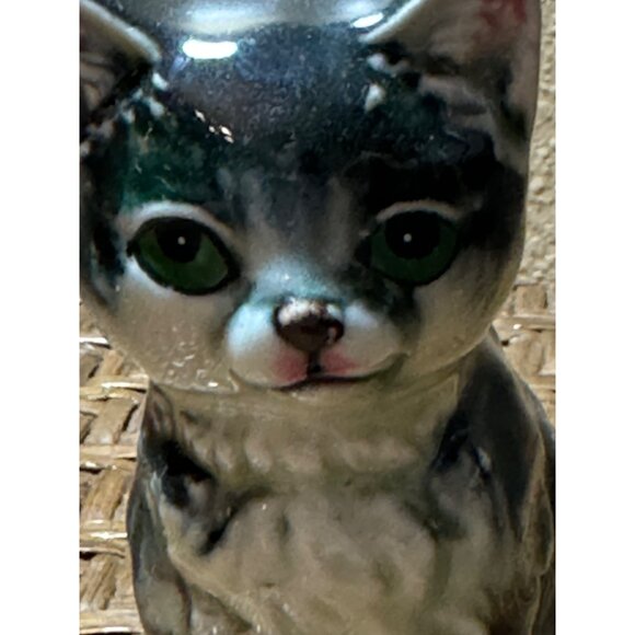 Vintage Japanese Nippon Yoko Boeki Ceramic Cat Figurine With Green Eyes 1940"s - Picture 7 of 8